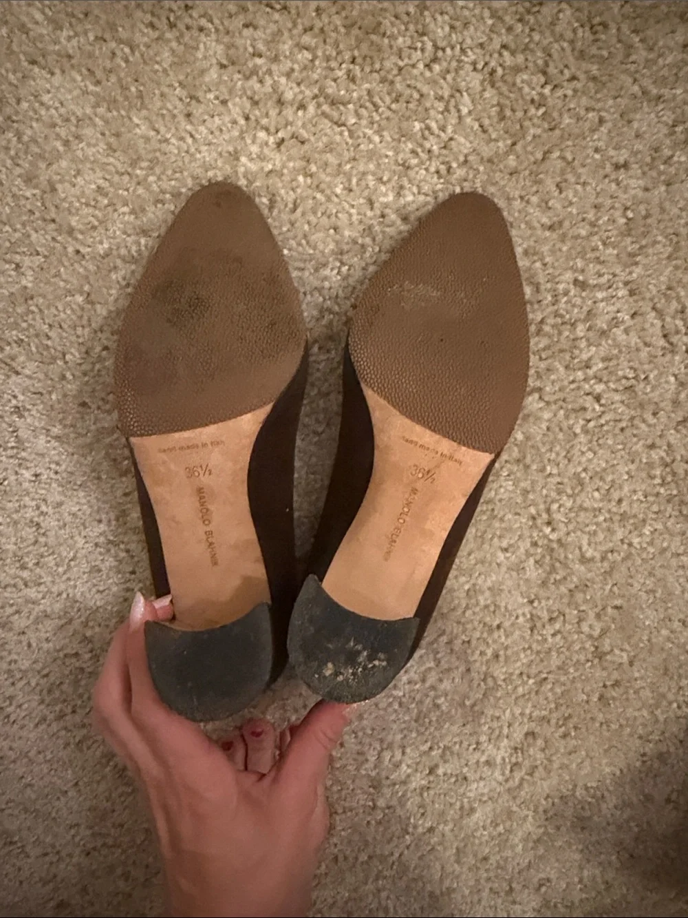 Manolo- Classic Brown Suede Block Heel Pump - Women - Picture 5 of 5